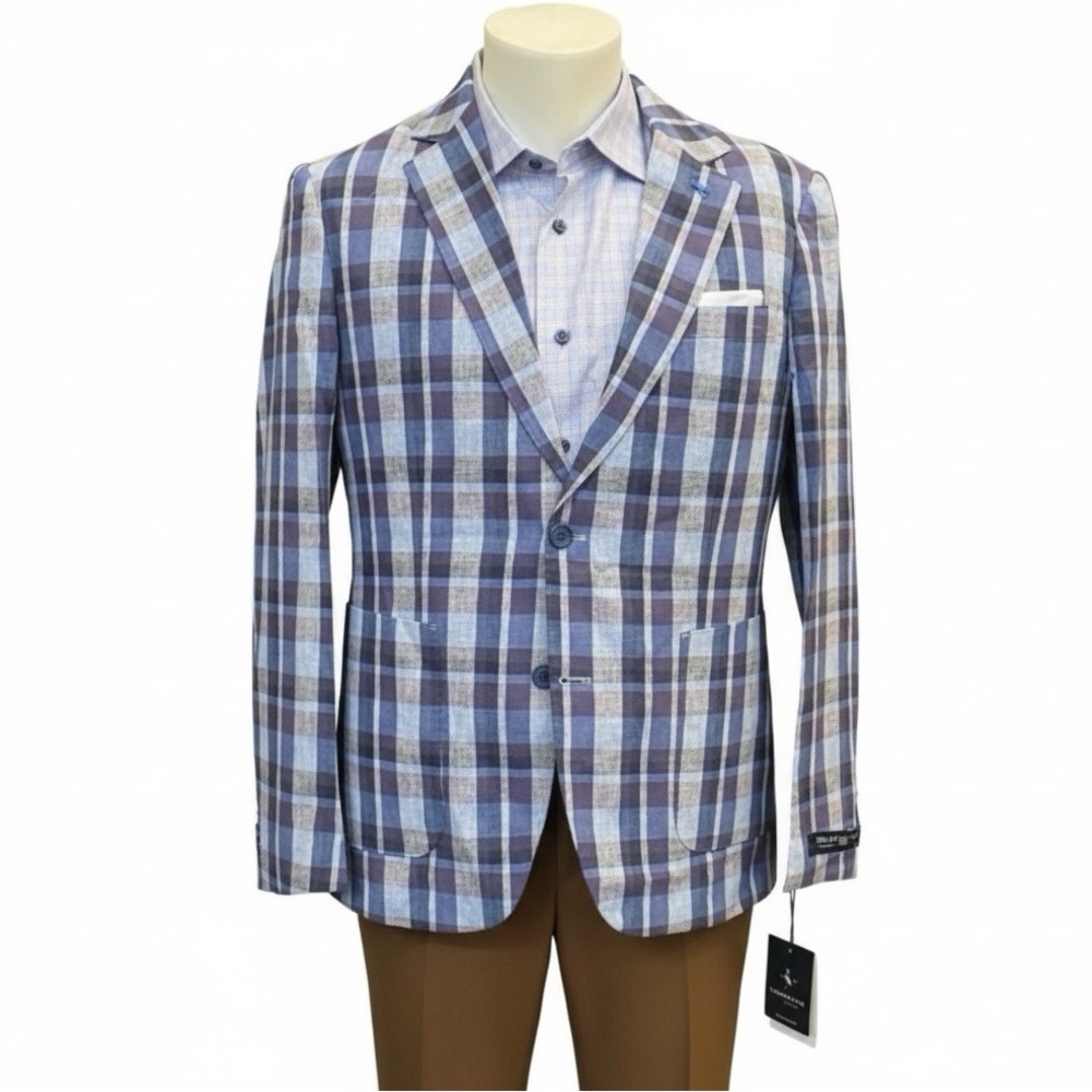 New Tailorbyrd linen blend check pattern 2 button… - image 1